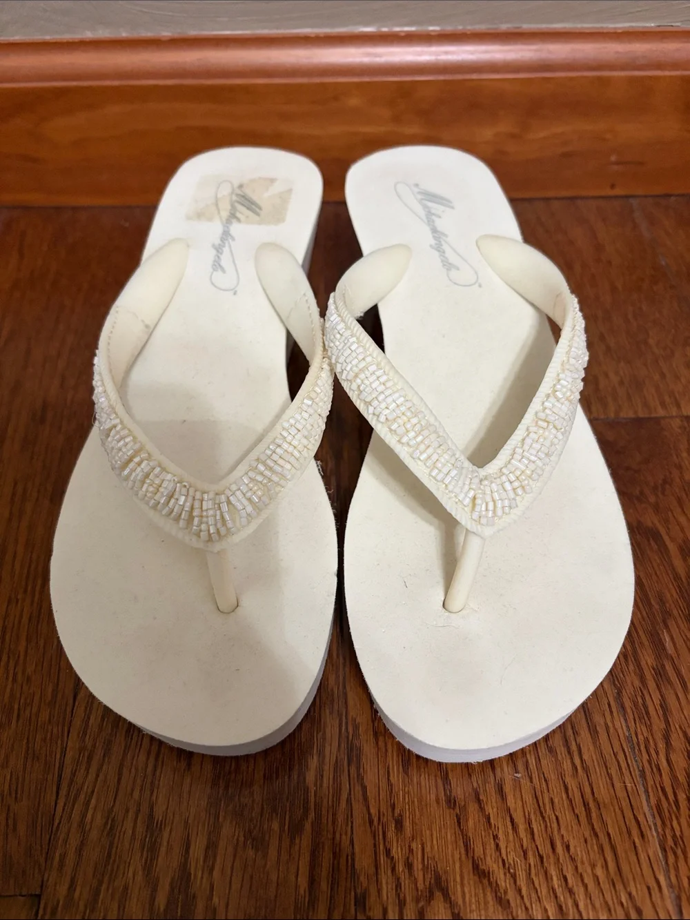 Off-White Beaded Wedge Flip-Flops (size s: 5-6)